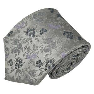 Paul Fredrick Men's Silver Lavender Floral 100% Silk Necktie Tie